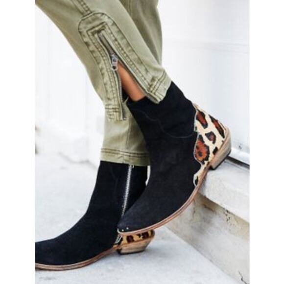 Free People Last Outlaw Calf Hair Ankle Boot Black Size/36 - Picture 1 of 8